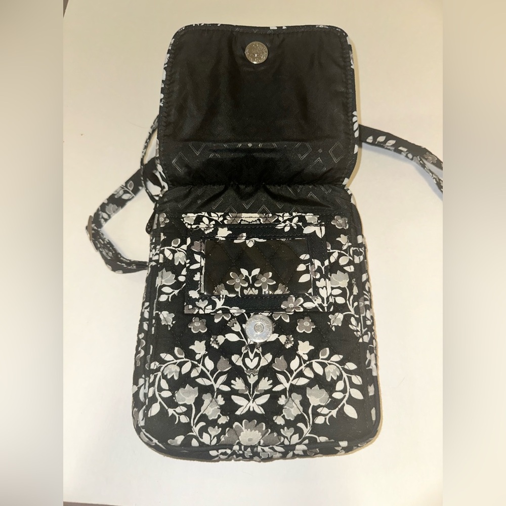 Vera Bradley MINI HIPSTER Floral Shoulder Crossbody Bag Black/Gray‎ EUC - Picture 4 of 9